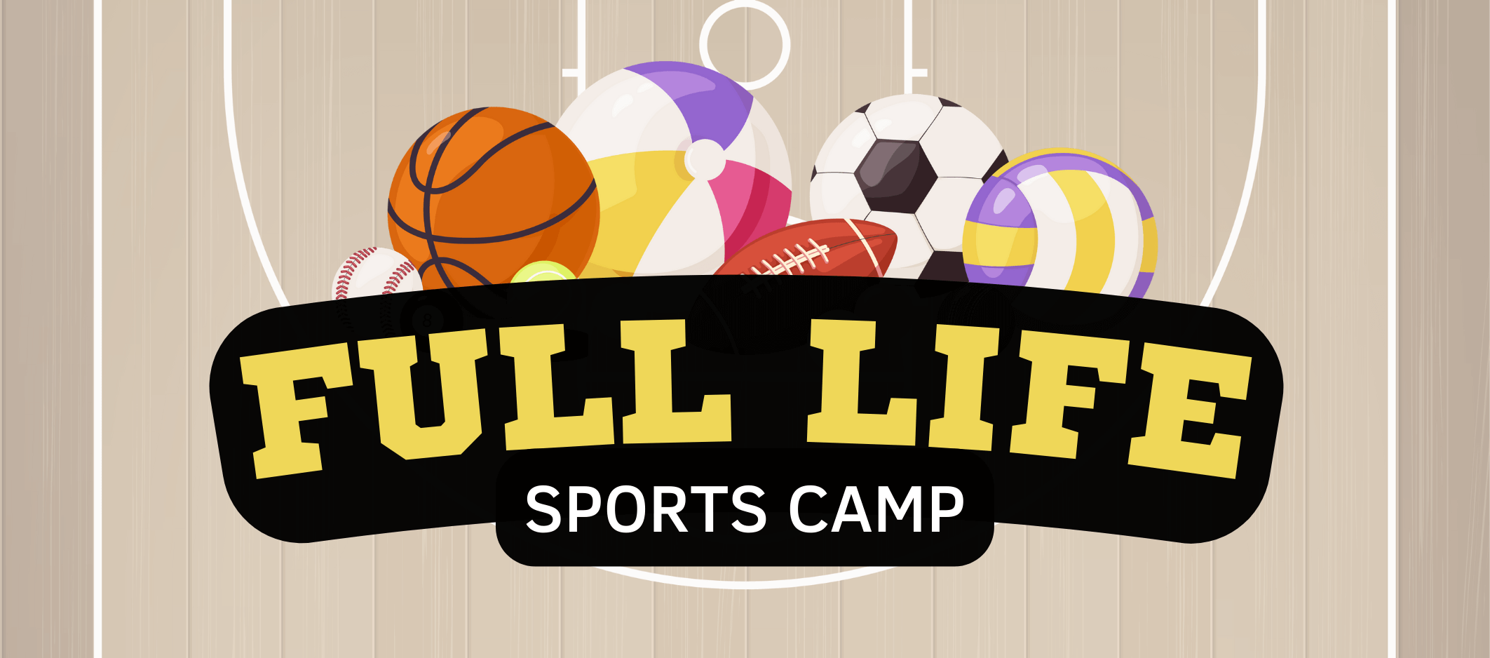 full life sports camp logo with various sport balls